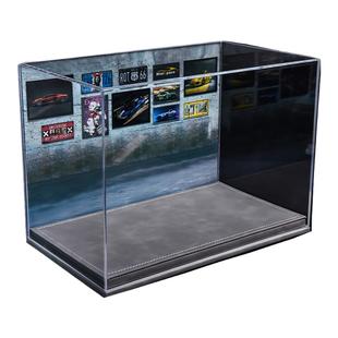 汽车模型展示盒适配大号1:18车模亚克力防尘罩一体免安装皮质底座