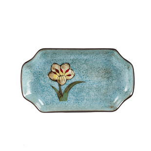 玉泉鱼盘 家用 蒸鱼盘子创意手绘釉下彩菜盘新款陶瓷长方鱼盘小号