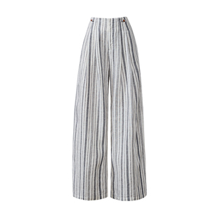 逸阳棉麻条纹阔腿裤女2026年春款高腰显瘦宽松直筒松弛感休闲裤子