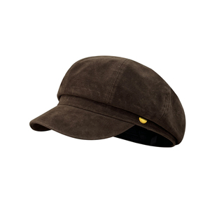 八角贝雷帽小头围棕色秋冬画家帽复古报童帽浅顶52cm小号xs小码