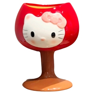 创意HelloKitty可爱卡通陶瓷高脚杯红色马克杯女生礼物高颜值水杯