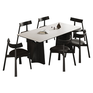 政府补贴黑色实木岩板餐桌椅组合现代简约法式复古长方形饭桌家用