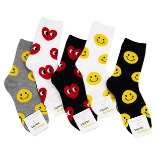 韩国袜子可爱满印心形卡通笑脸中筒袜东大门进口袜子女INS风合集