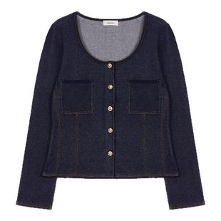 CRUSH Collection2025年早秋新款轻盈呼吸棉牛仔U领夹克短外套女