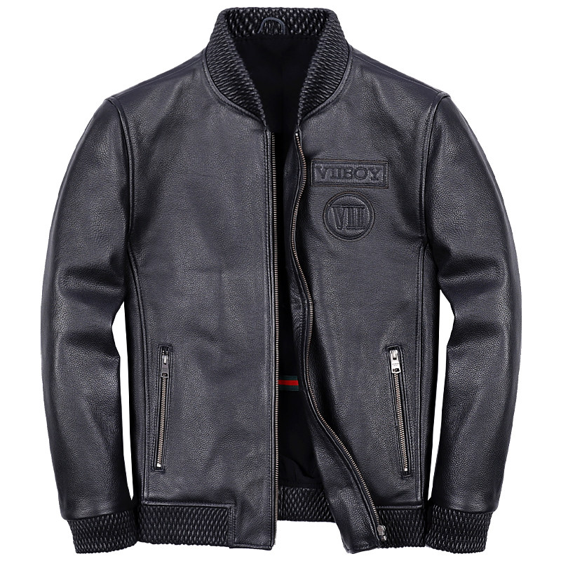 PERCOOL棒球服头层牛皮真皮皮衣