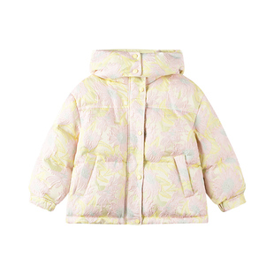 【高充绒】冬季女童连帽白鸭绒羽绒服中长款粉色时尚舒适保暖外套