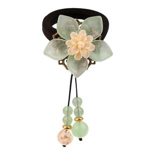 复古马尾扣发圈森女系发绳绿色花朵东陵玉民族风头饰发饰古风头绳