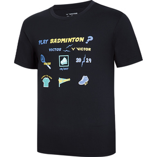 VICTOR胜利羽毛球服威克多男女款清爽抗菌针织运动短袖T恤T-60028