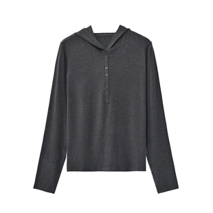 seawhen海维恩秋新款韩版修身气质显瘦纯色连帽纽扣长袖T恤女3562