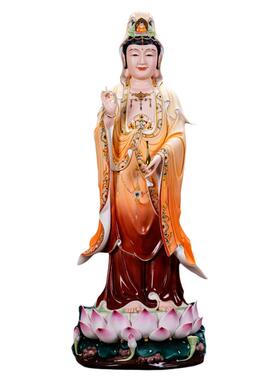 陶瓷彩绘站莲观音菩萨西方三圣佛像阿弥陀佛大势供奉菩萨摆件家用