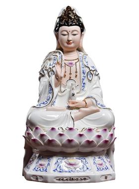 【感恩结缘优惠】佛《青花彩六莲观音菩萨像》观世音佛像供奉家用