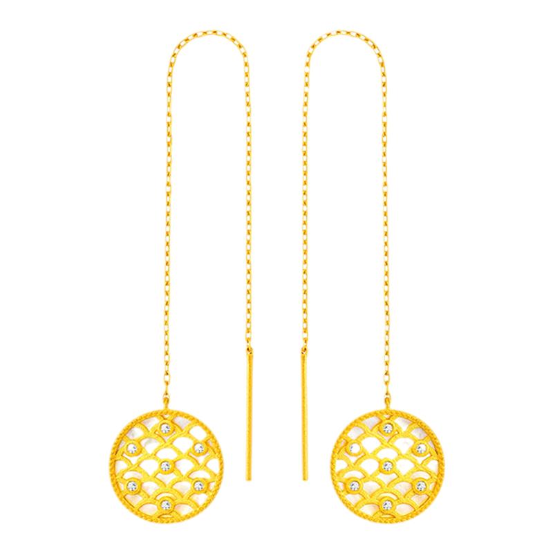 justgold镇金店金钻龙纹耳线