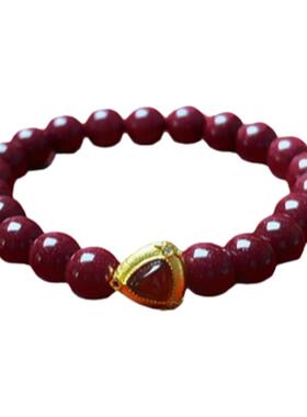 朱砂手串原矿紫金砂配925古法银镀金石榴石原创设计款本命年8mm