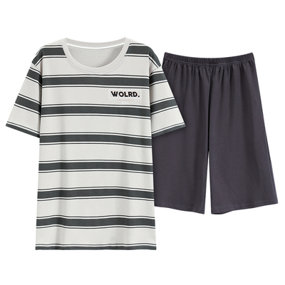 浪莎夏季纯棉短袖短裤睡衣男套装