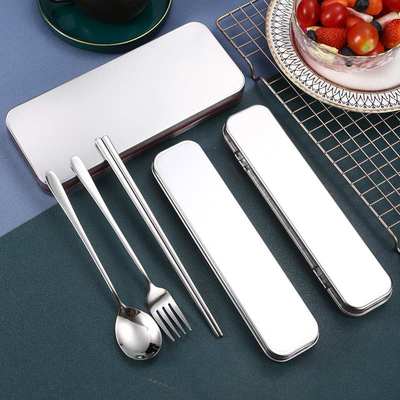 新品 不锈钢便携餐具盒创意学生大号筷勺收纳盒外带便携式餐具盒