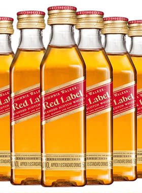 尊尼获加红牌红方50ml*6迷你小酒版塑料瓶便利店调酒威士忌基酒伴