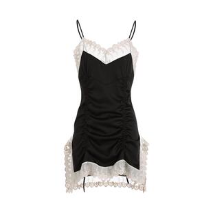 Alitayxx 蜜月出逃 缎面蕾丝拼接性感吊带纯欲显瘦睡裙女家居服