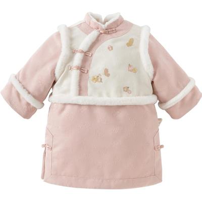 戴维贝拉女童国风裙子冬装2025新款连衣裙宝宝拜年服外出保暖童装