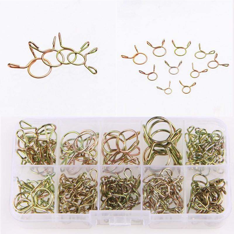 126pcs盒装镀锌钢丝弹性强力卡箍5-14mm组合弹性钢丝卡箍钢丝夹子