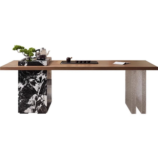 新中式实木岩板茶台现代简约办公室接待会客泡茶桌烧水壶一体茶桌