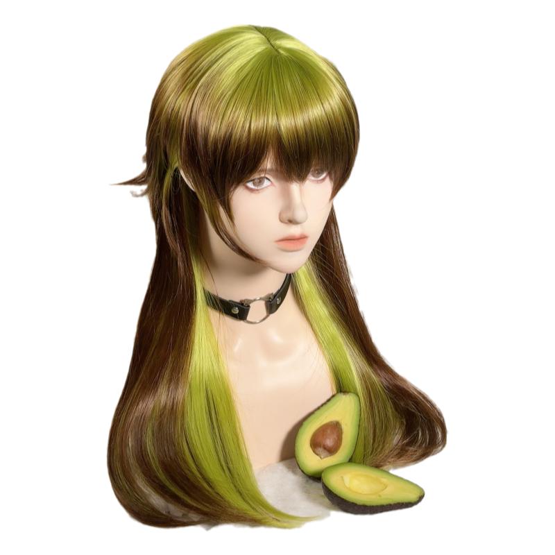 三只猫Meow |龙姬蜥蜴绿棕色渐变反翘狼尾鲻鱼头中性亚文化假发