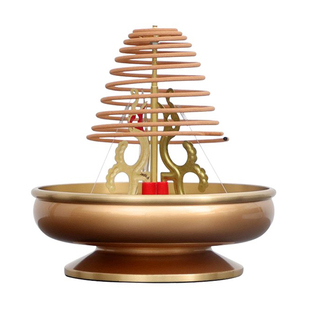 纯黄铜盘香架蚊香托盘支架家用小号金色三凤香架拜佛招财供佛塔香