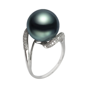 苏爷海水大溪地黑珍珠戒指18K金钻石孔雀绿黑绿珍珠正圆强光