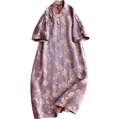 云澍国风重磅交织香云纱改良旗袍