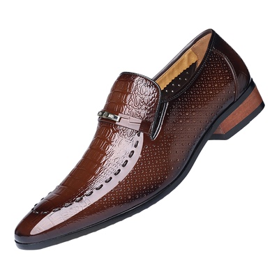 老人头夏季透气镂空尖头皮鞋