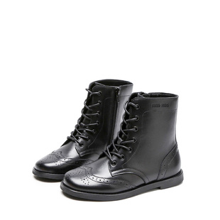 儿童马丁靴黑色真皮童鞋女童牛皮短靴加绒秋冬皮靴英伦风软底皮鞋