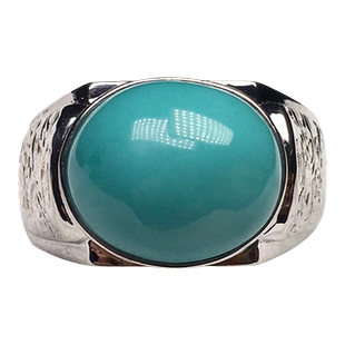 堰京湖北天然原矿绿松石男士戒指高瓷无忧化925银镶嵌活扣