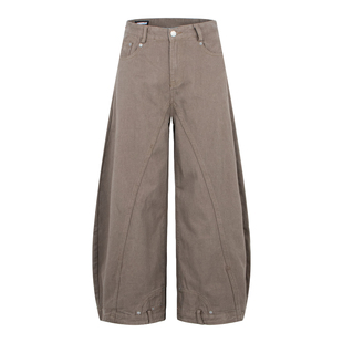 美式拼接设计弯刀裤阔腿复古经典男裤弯刀裤高街oversize西裤女