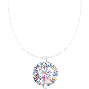 【正版】人鱼之泪项链女纯银隐形鱼线3克拉培育莫桑钻莫桑石吊坠