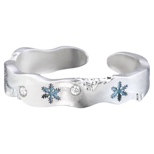 雪地里相爱 原创纯银戒指不掉色蓝色雪花小众设计情侣对戒送礼物