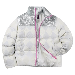 MEDMxJOJO的奇妙冒险联名-格纹拼色休闲羽绒服时尚保暖情侣外套冬