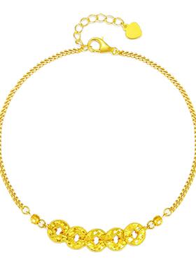 周珍珍18K彩金碎碎冰五帝钱手链女招财转运珠盘缠手串送女友礼物