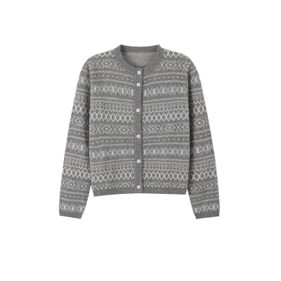 bbfer本依凡100%绵羊毛针织开衫宽松花纹外套毛衣女0023