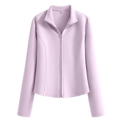 班尼路短款开衫女2025新款春修身拉链立领外套灰色慵懒纯色上衣M