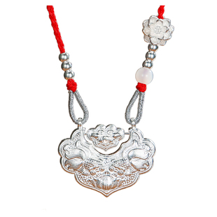 足银s999宝宝大号镂空锁平安长命锁项链吊坠大人毛衣链送女友情侣