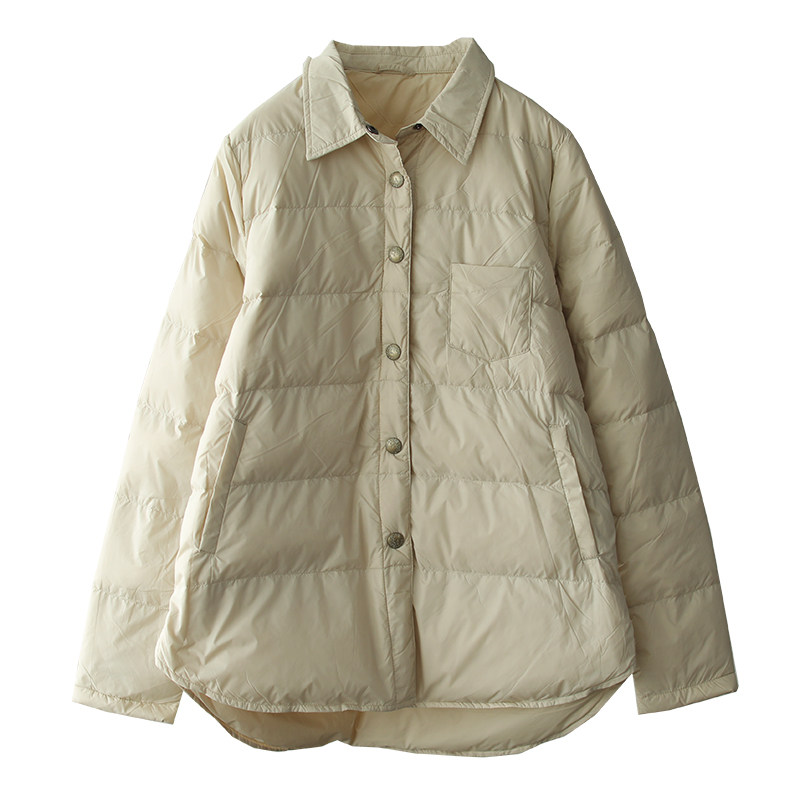 冬季轻薄保暖嘉兴衬衣式羽绒服外套女内穿衬衫领内胆打底棉服薄款