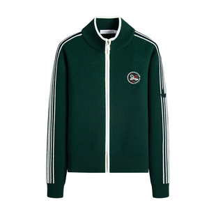 Navigare意大利小帆船绿色羊毛针织衫女士秋季新款休闲开衫毛衣