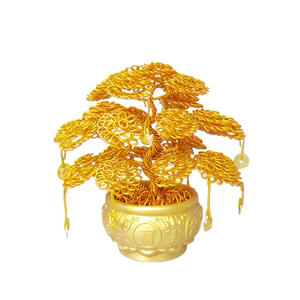 车载摆件平安吉祥金色发财树汽车内饰中控台高档装饰品手工摇钱树