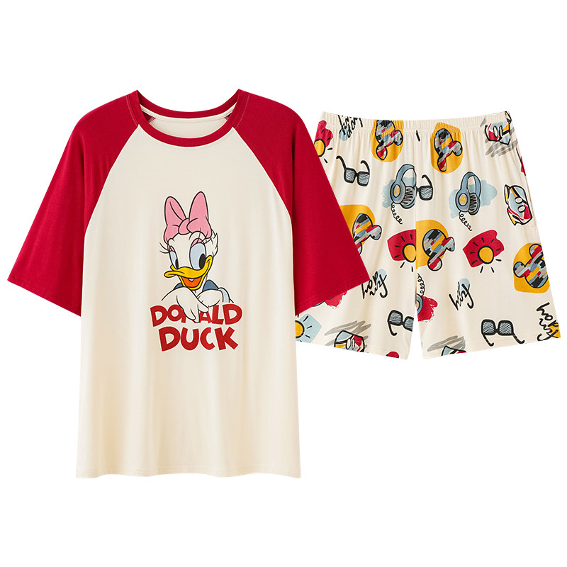 Disney/迪士尼套头情侣睡衣女带胸垫凉感冰丝舒适家居服套装0076