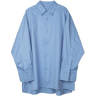 NOEARS蓝色设计感衬衫男宽松Cityboy通勤日系长袖免烫衬衣高级感