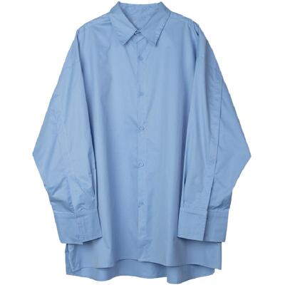 NOEARS蓝色设计感衬衫男宽松Cityboy通勤日系长袖免烫衬衣高级感