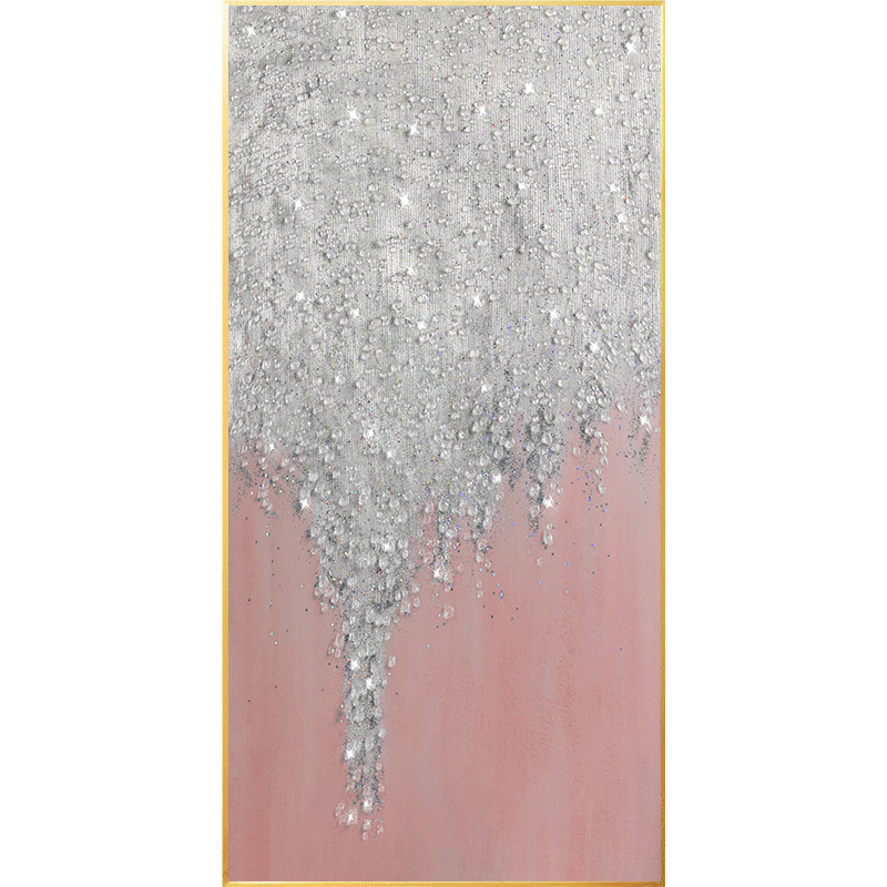 水晶实物粉色纯手绘油画客厅玄关装饰竖挂画轻奢北欧走廊尽头抽象