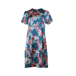 贝特如妈妈夏装高贵连衣裙中老年女士新款时尚印花真丝裙子EL