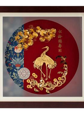足金金箔松龄鹤寿创意长辈生日贺寿礼物送老人家80岁寿辰桌面摆件
