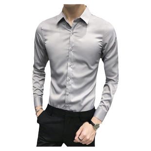 休闲衬衣男士秋冬季长袖修身商务正装工作服打底加绒保暖短袖衬衫