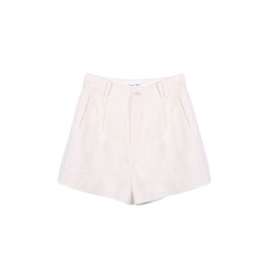 DeesseSicile 白色老钱风100%亚麻西装短裤直筒阔腿热裤休闲裤女